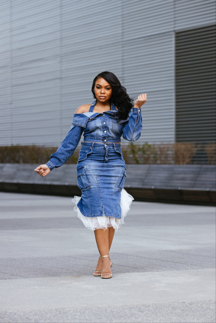 Oyemwen Business in front, Party in the back Denim and Tulle Set