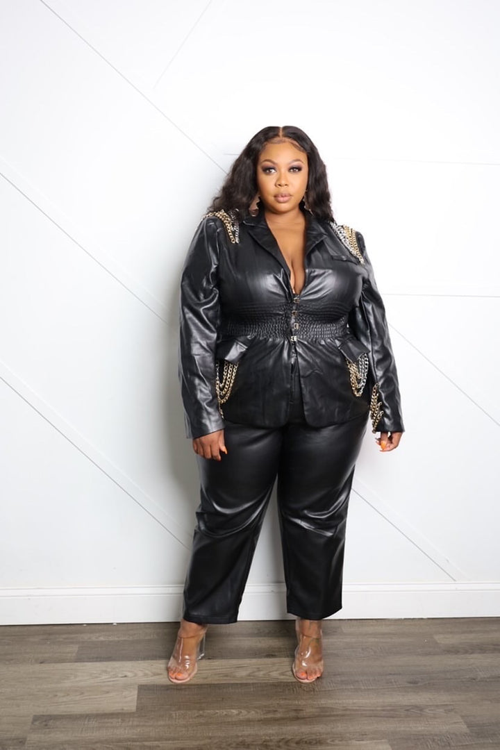 Vegan Leather Black Suit by Dean of Fashion (Up to Size 3X)