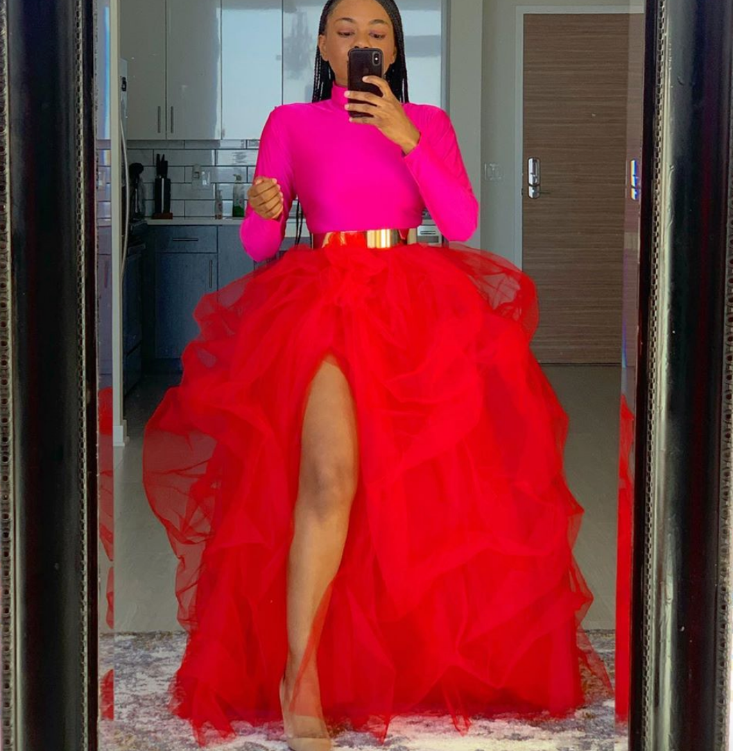 Oyemwen High Slit Maxi Tutu Skirt Red