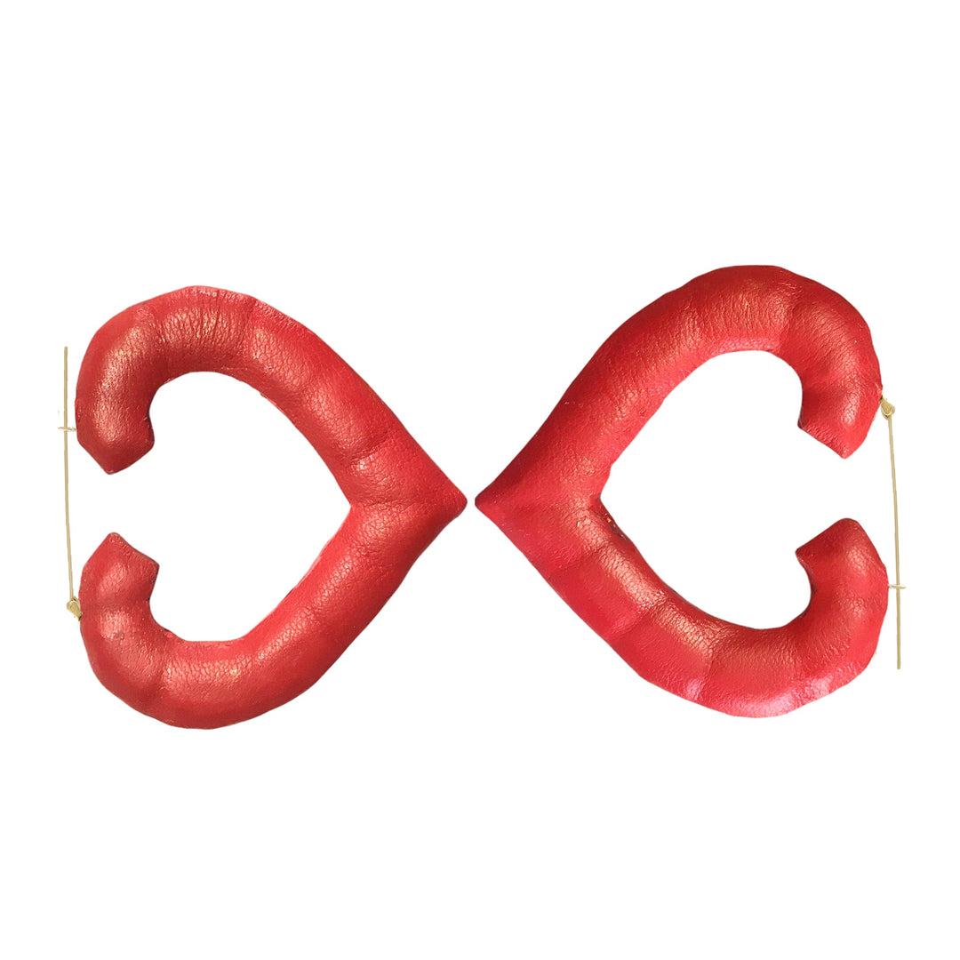 Red Leather Heart Bamboo Hoops