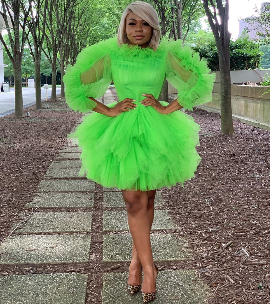 Oyemwen Tulle Long Sleeve Cocktail Dress Neon Green (Custom Colors Available)