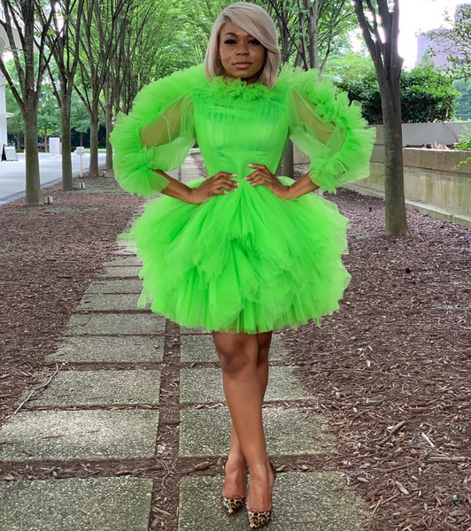 tulle dress long sleeve Oyemwen Tulle Long Sleeve Cocktail Dress Neon Green (Custom Colors Available) 5XL