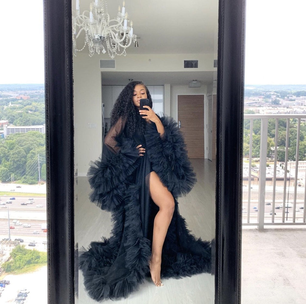 BLACK FEATHER BOA GOWN
