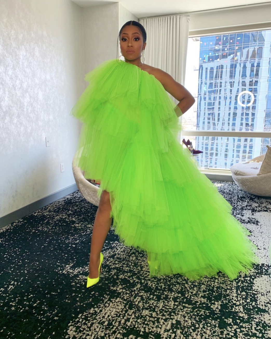 One Shoulder Maxi Tutu Dress Neon Green XL One Shoulder Maxi Tutu Dress Neon Green XL